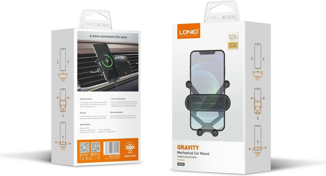 Mbajtëse telefoni LDNIO MG03 gravity për grilë ventilimi, 360°, ABS, e zezë