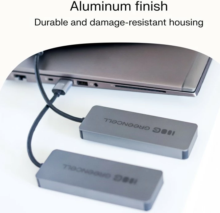 Hub USB-A, Green Cell HUB-GC-A4A, 4x USB 3.0 deri 5 Gb/s, kabëll i integruar 15 cm, kasë alumini, argjend/zi