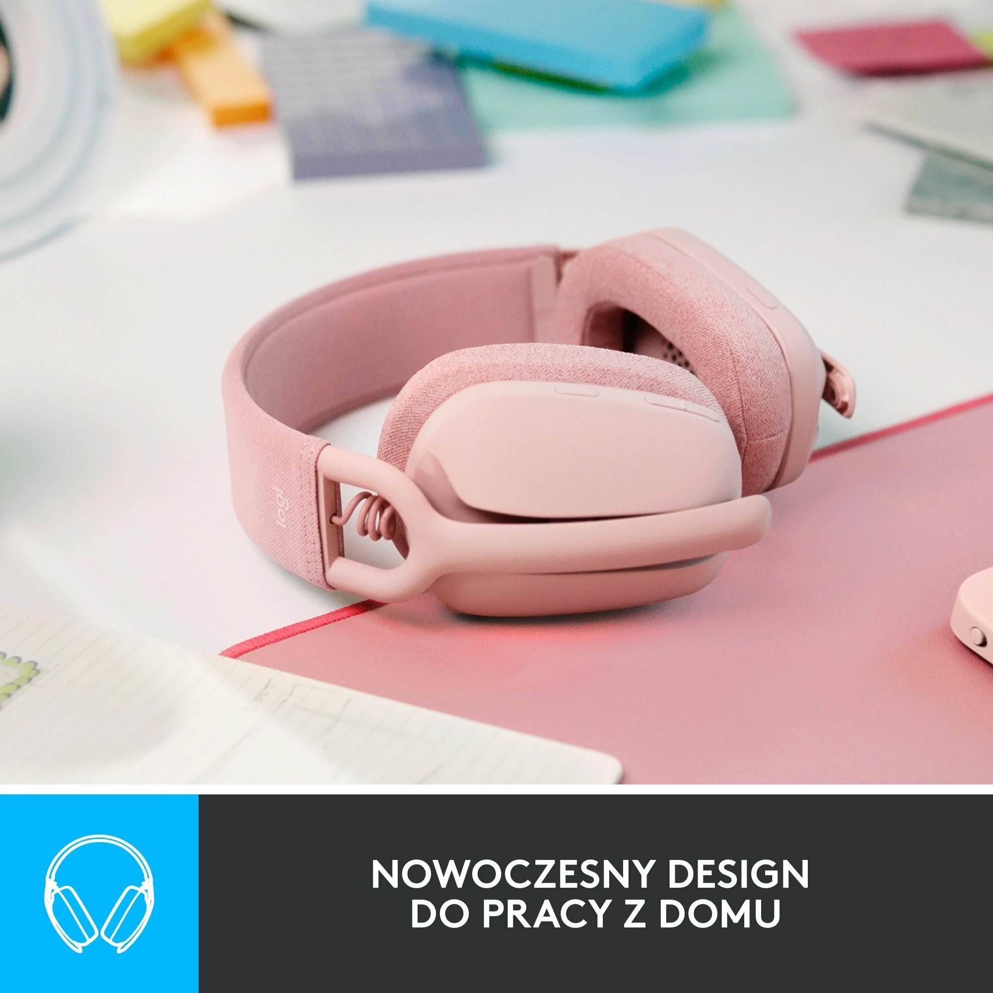Kufje Logitech Zone Vibe 100 (981-001224), wireless Bluetooth/USB-C, me mikrofon, rozë