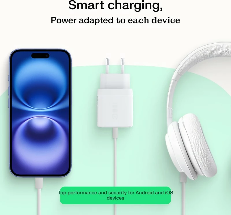 Karikues muri USB-C 30W PD 1x port, Green Cell, PowerSource Solo30 CHARB-GC-30C-W, i bardhë