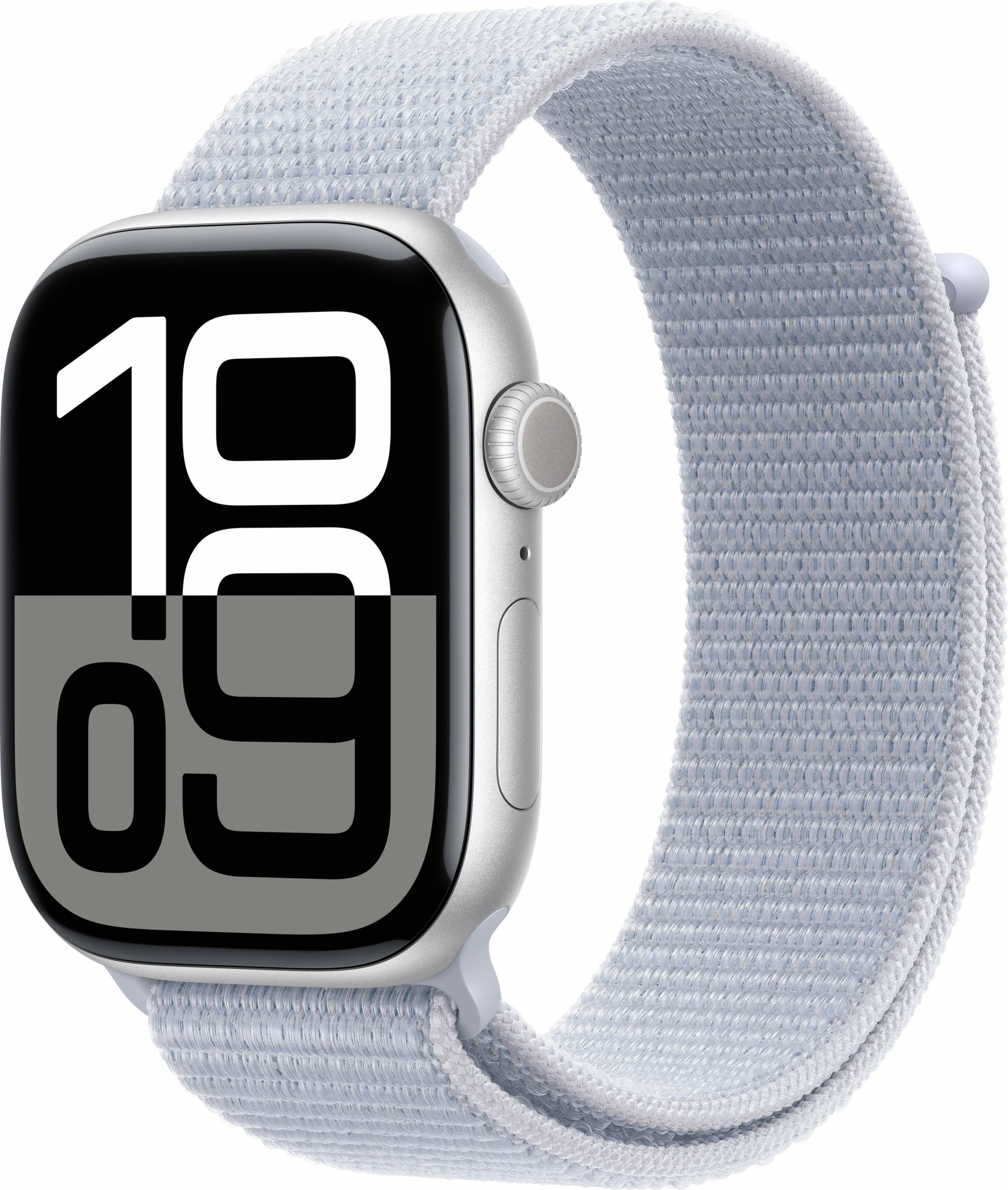Smartwatch Apple Watch Series 10 GPS 46mm, kasë alumini argjendtë, rrip tekstili Blue Cloud