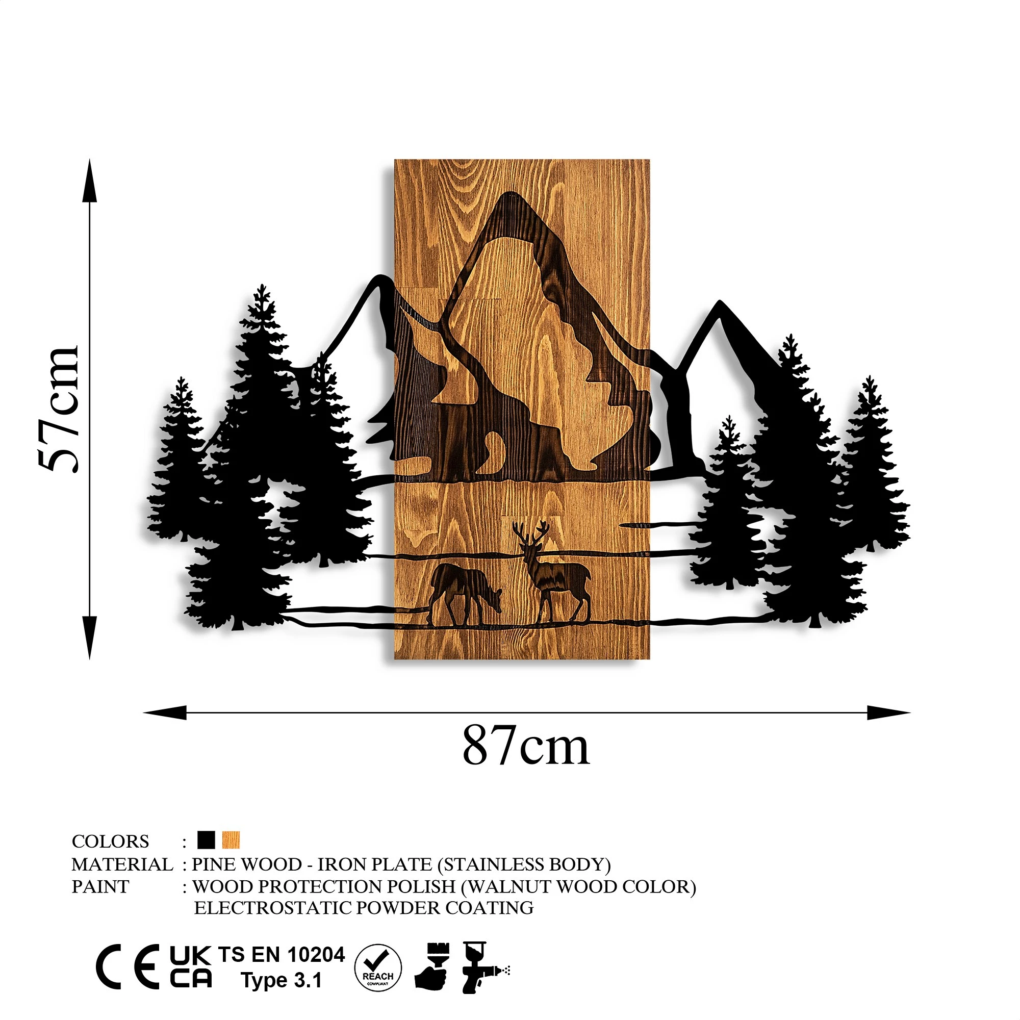 Aksesor dekorativ muri prej druri, Wallity, Habitat natyral, ngjyrë arre dhe e zezë, 57x88cm