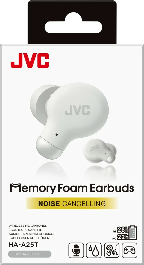 Kufje wireless JVC HA-A25T, in-ear, me memory foam, mikrofon, Bardhë