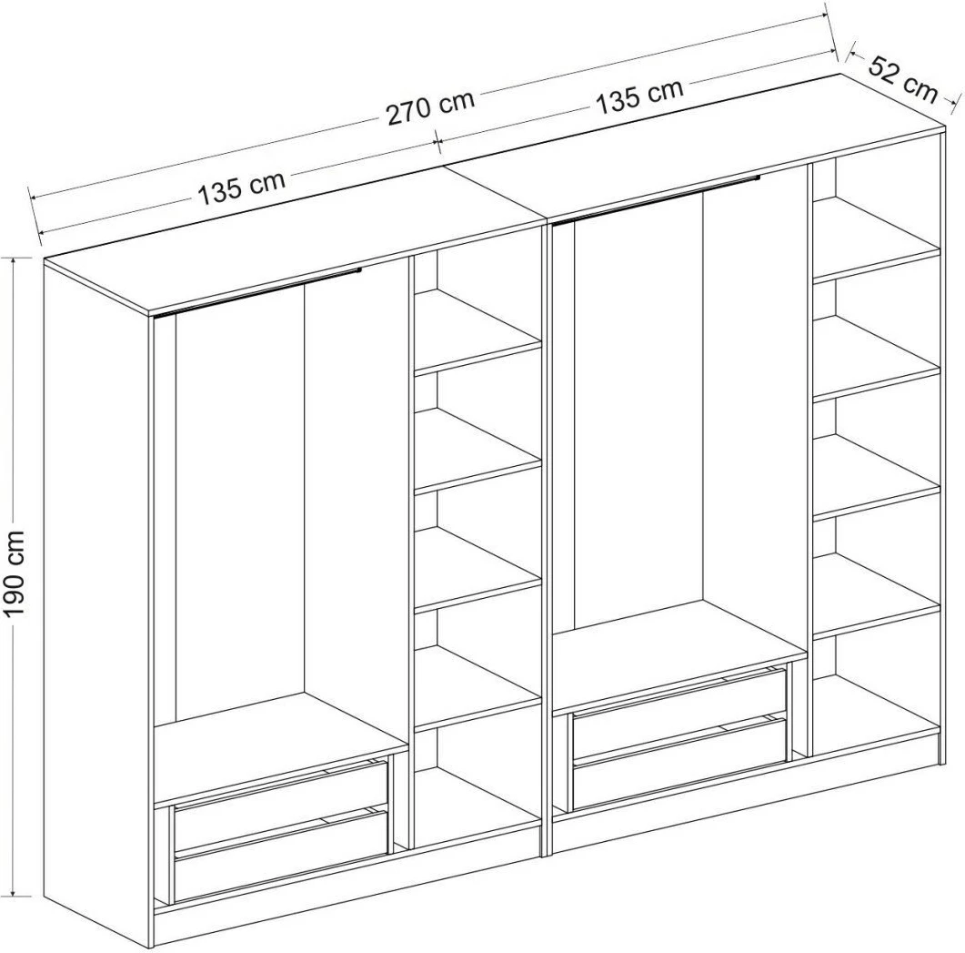 Dollap Hanah Home, Kale - 5034, i bardhë, me shumë rafte, 270x210x52cm