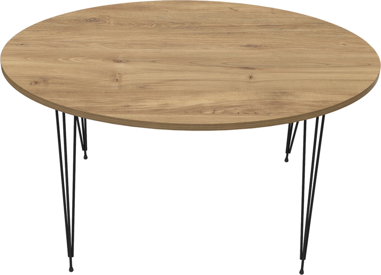 Tavolinë kafeje ovale, ngjyrë druri natyral, këmbë metali të zeza, GRANIT FH18177.04, 90x50x42 cm