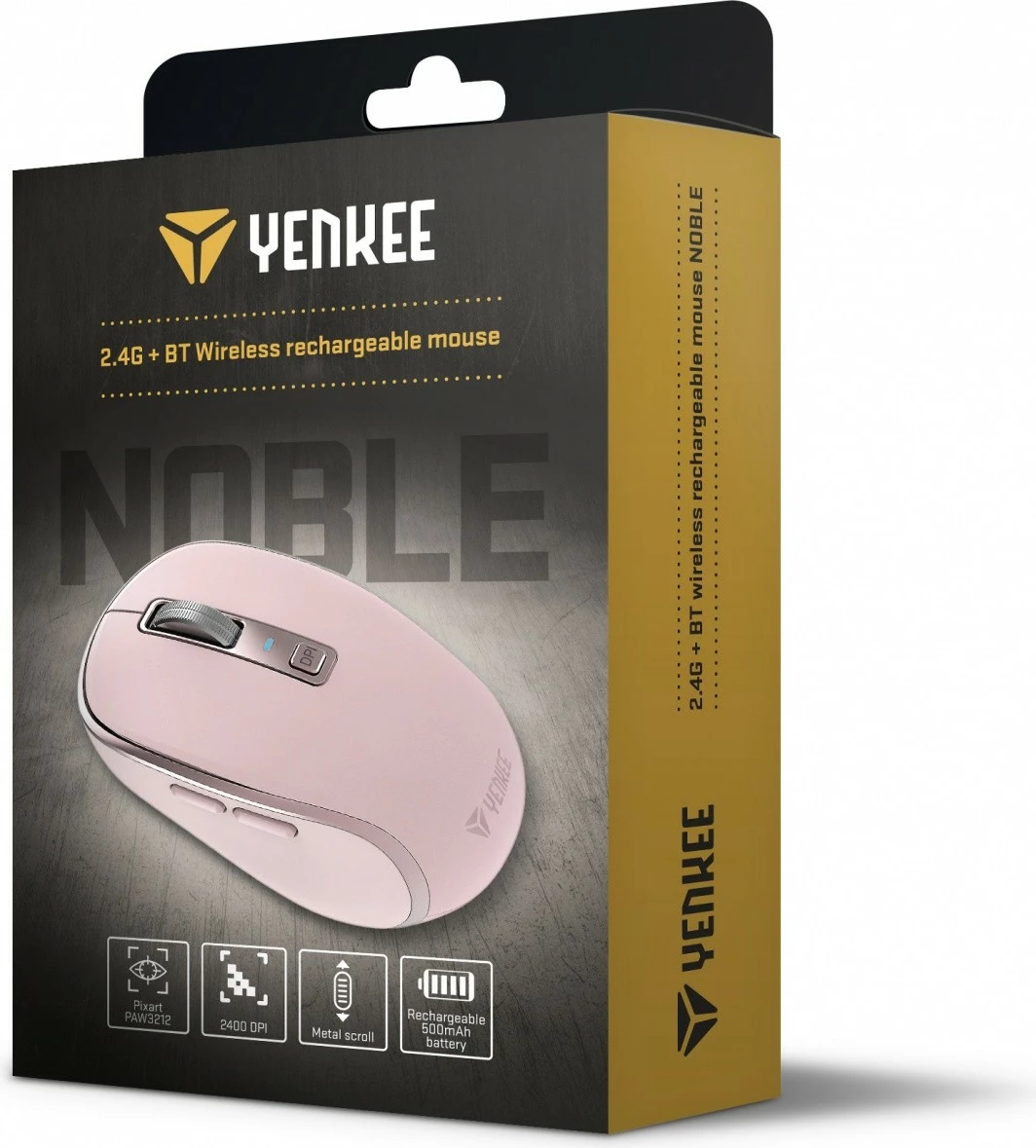 Maus wireless YENKEE NOBLE YMS 2085PK, 2400 DPI, Powder pink