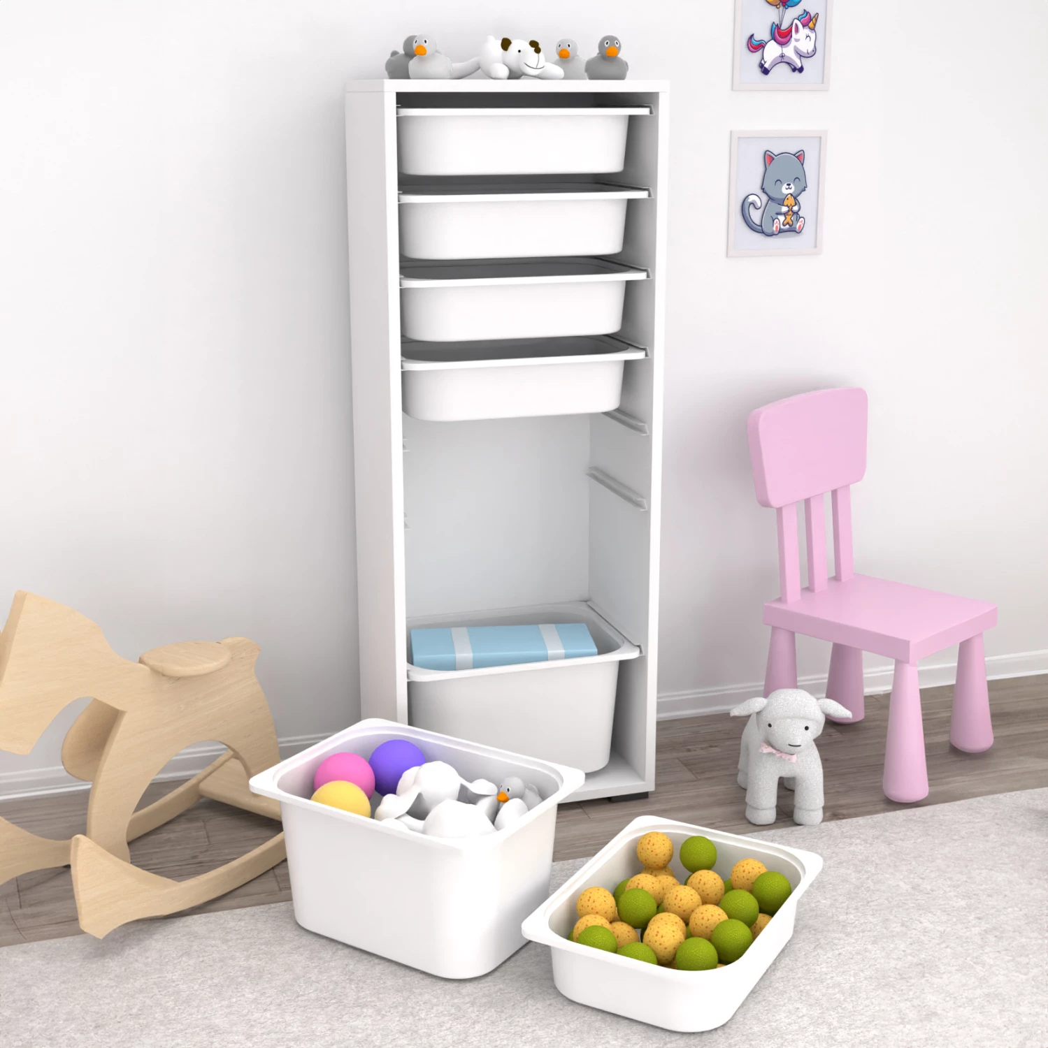 Komodinë SANI FH18213.01 melaminë, ngjyrë bardhë, 7 sirtarë plastikë, 45.5x30x122 cm