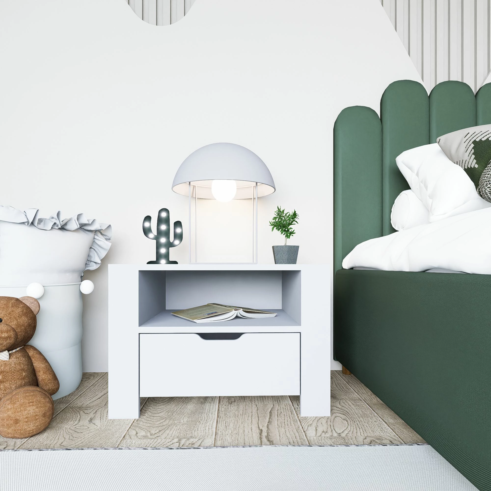 Komodinë e bardhë për natë, Skye Decor, Duru 1600-34