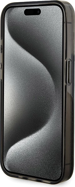 Mbështjellës Guess Liquid Glitter Gold Stripes për iPhone 15 Pro, i zi