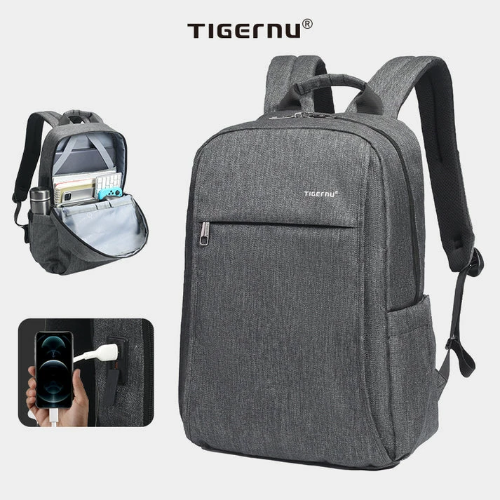 Çantë shpine laptopi Tigernu Virgo 15.6\", port USB, 30 x 15 x 43 cm, gri