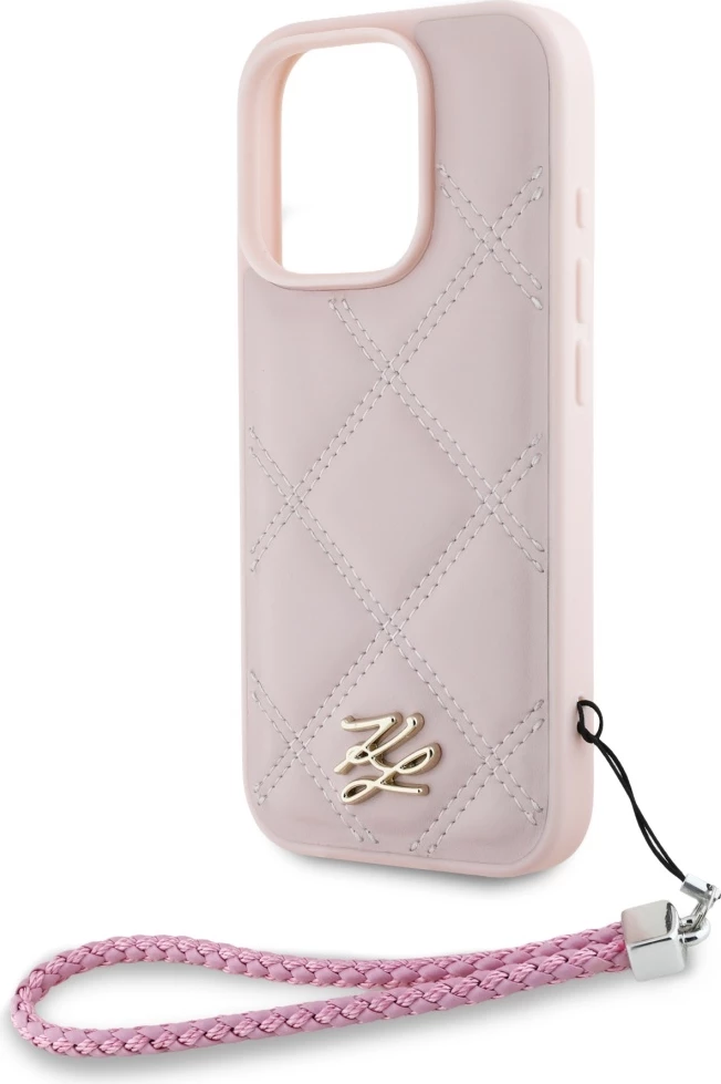 Mbështjellës Karl Lagerfeld Quilted Initial Logo & Chain Strap për iPhone 16 Pro Max, Rozë