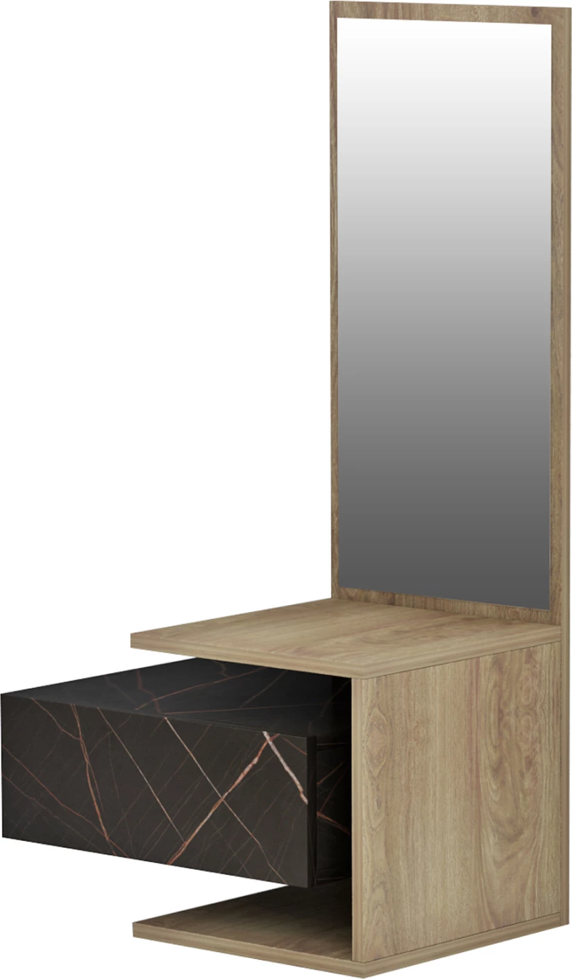 Mobilje hyrëse me pasqyrë, MEARA, FH8984.13, melaminë, ngjyrë natyrale-mermer i zi, 49,1x31,3x90H cm