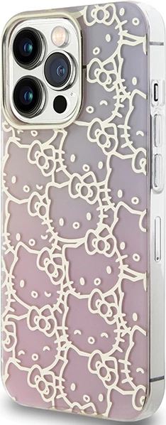 Mbështjellës Hello Kitty IML Gradient Electrop Crowded Kitty Head për iPhone 15 Pro Max, Rozë