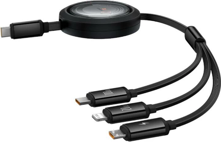 Kabllo karikimi 3-në-1 Baseus Free2Draw, 1.1m, 100W, USB-C/Lightning/microUSB, e zezë