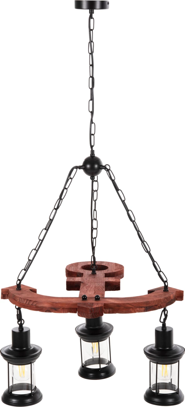 Llambë varëse tavani me 3 drita, FH4115, dru-metal-xham, 115H cm