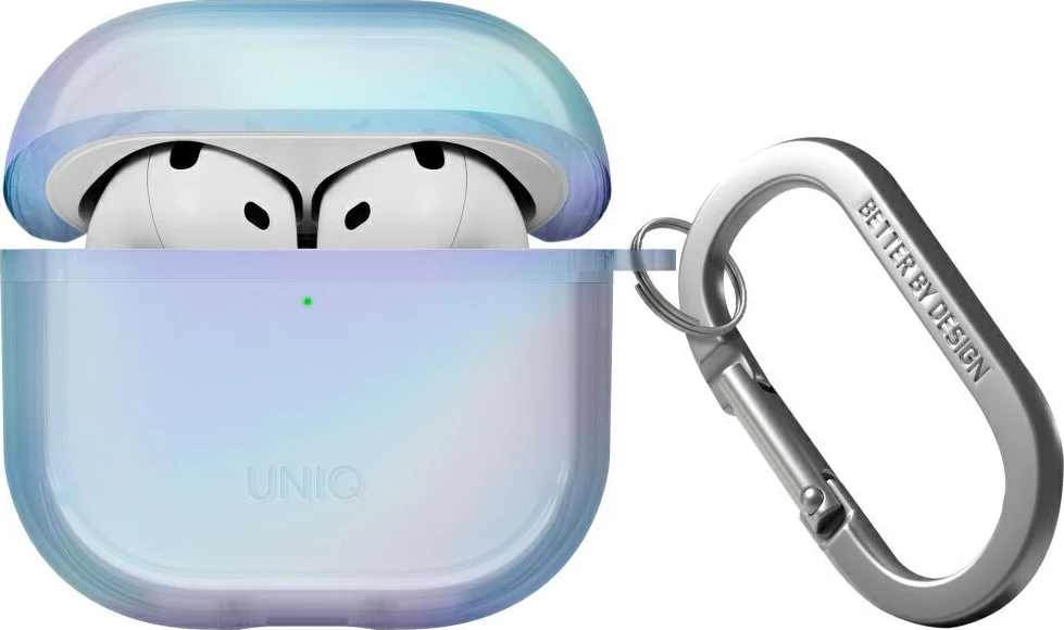 Mbështjellës UNIQ Iridescia për AirPods 4, me karabiner, Blu