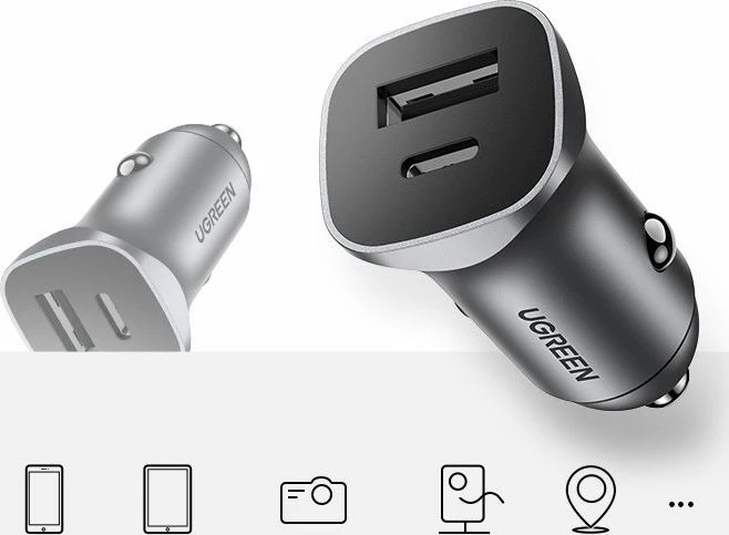 Karikues veture Ugreen CD130 20W 4.8A 1x USB-A + 1x USB-C (UGR1113GRY) argjendtë, 1 copë