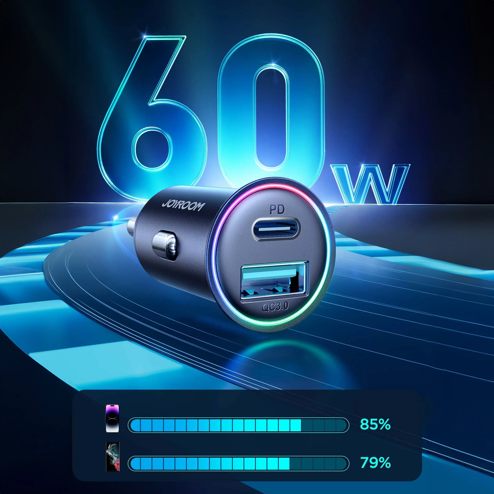 Karikues veture Joyroom JR-CCN04, 60W, 2 porta USB-A/USB-C, zi