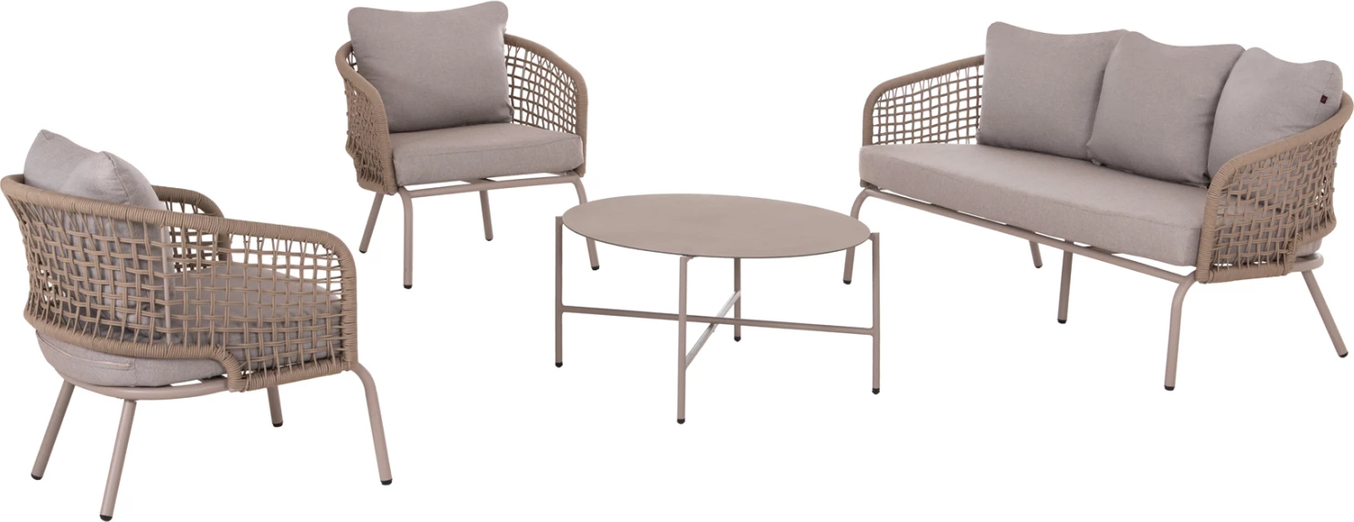 Set lounge për jashtë, 5 vende, ELOWEN, alumin, litar, bezhë, jastëkë gri, FH6508.02