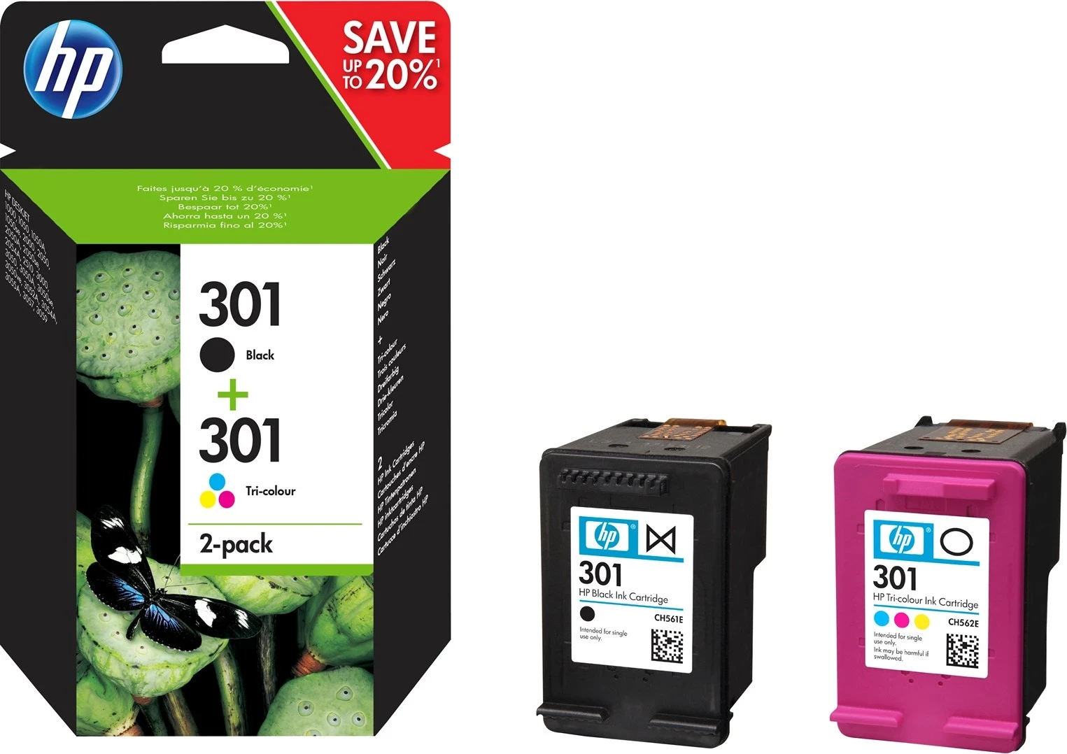 Kartuçe me bojë HP për printer 301, 2 copë