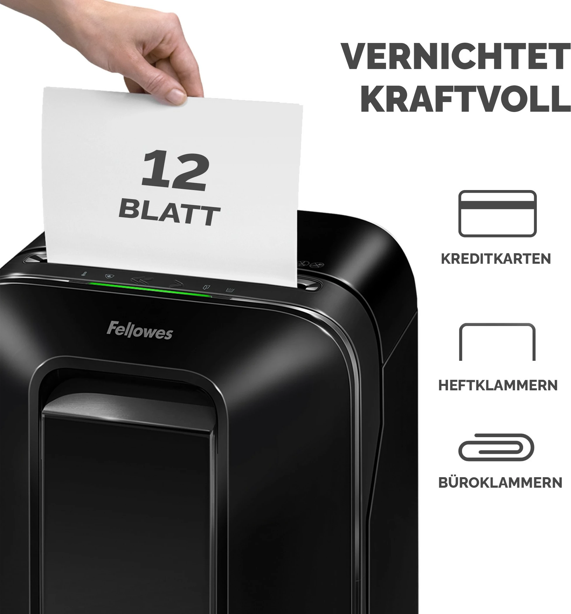 Shredder Fellowes BF5050001, 12 mm, 22 L, 4 rrota, A4, e zezë