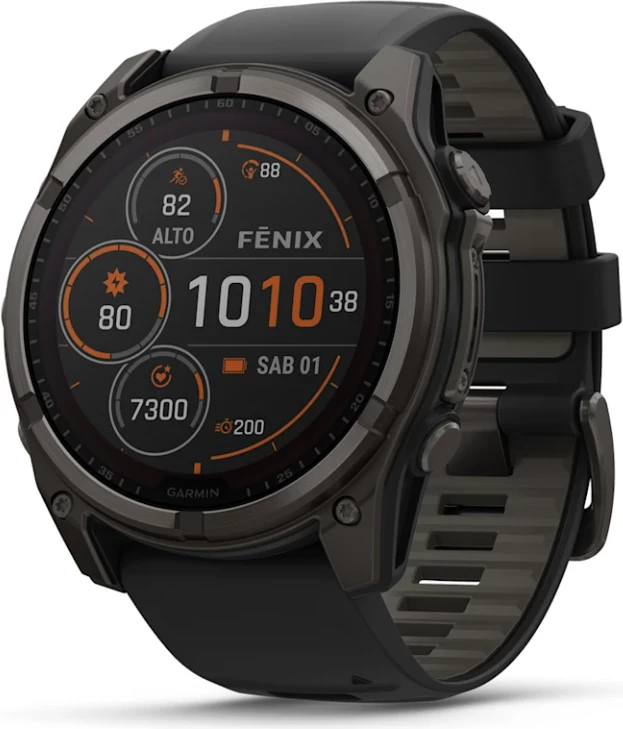 Smartwatch Garmin fēnix 8 Solar, Sapphire, Carbon Gray DLC Titanium, Black/Pebble Gray strap, 51 mm