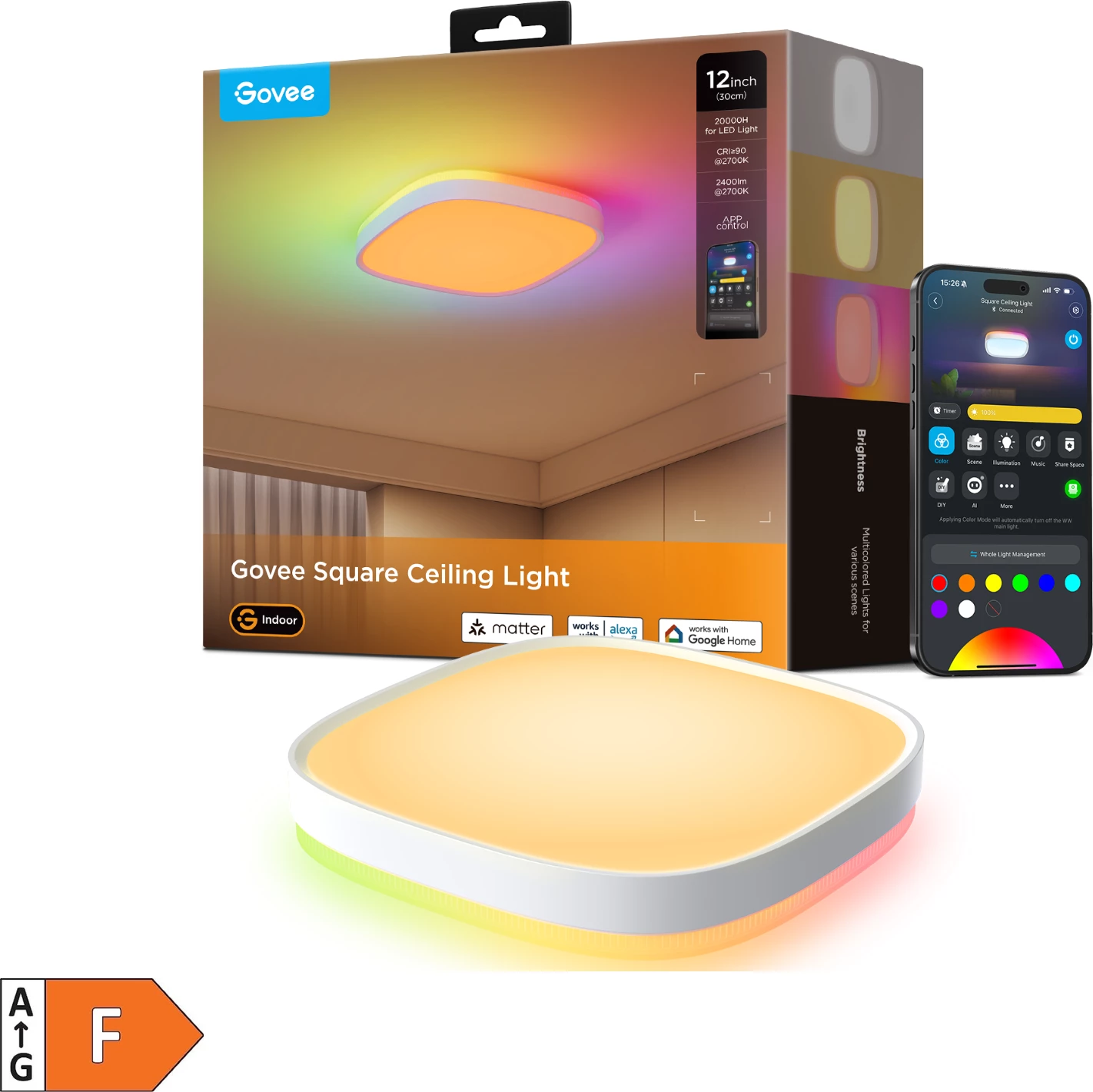 Dritë tavanore smart Govee Square Ceiling Light RGBWW + RGBIC 30 cm, e bardhë