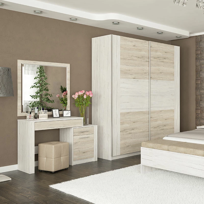 Tavolinë për grim me pasqyrë, ngjyrë e bardhë antike-lisi, 114.5x39.5x76cm