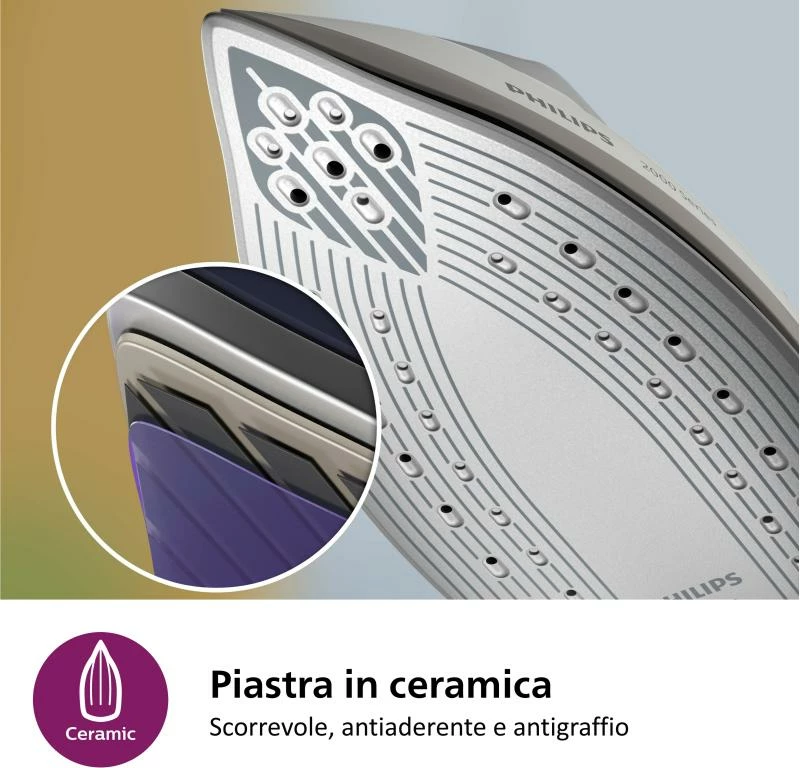 Hekur me gjenerator avulli, Philips PSG2000/80 2000 Series, rezervuar bazë kompakt, bardhë/gri