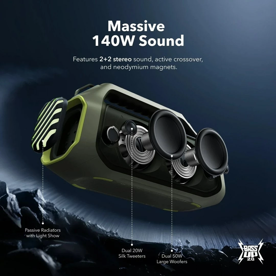 Boks portativ Soundcore Boom 2 Plus, 140W, Wireless, Gjelbër