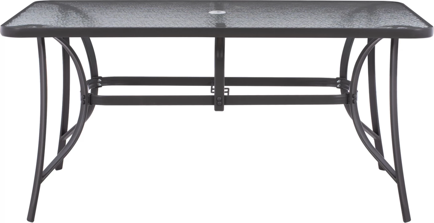 Tavolinë 150x90x75cm. metalike drejtkëndore gri me vrimë për ombrellë D38cm FH5145.11