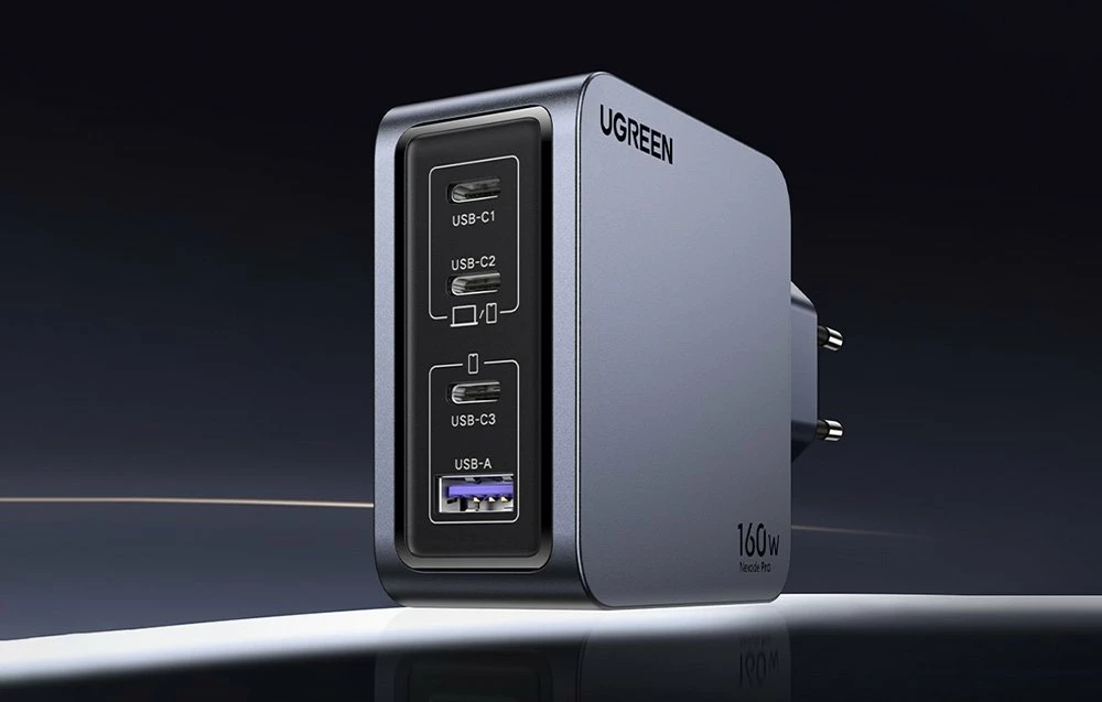 Karikues Ugreen Nexode Pro UGR1838 160W, 1x USB-A + 3x USB-C, GaN II, me kabllo, gri