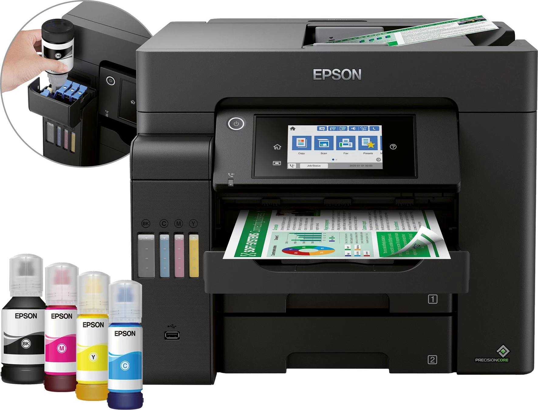 Printer multifunksional Epson EcoTank ET-5850, A4, me ekran prekje, sistem EcoTank, ngjyrë e zezë