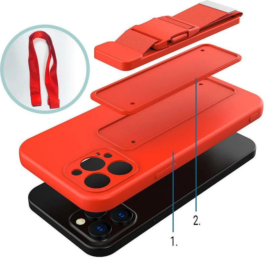 Mbështjellës Hurtel Rope Case për Samsung Galaxy S22, silikon, me rrip, Kuq