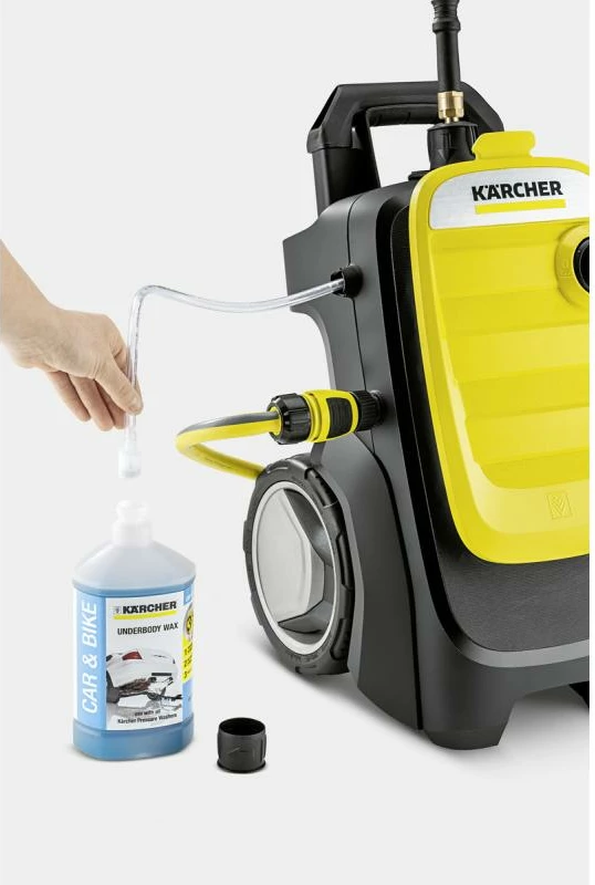 Pastrues me presion të lartë, Kärcher K 7 Compact Home (1.447-053.0), motor me ftohje me ujë, zorrë 10 m, Quick Connect, T 7 + pastrues gur/fasadë 1 L, verdhë/zi