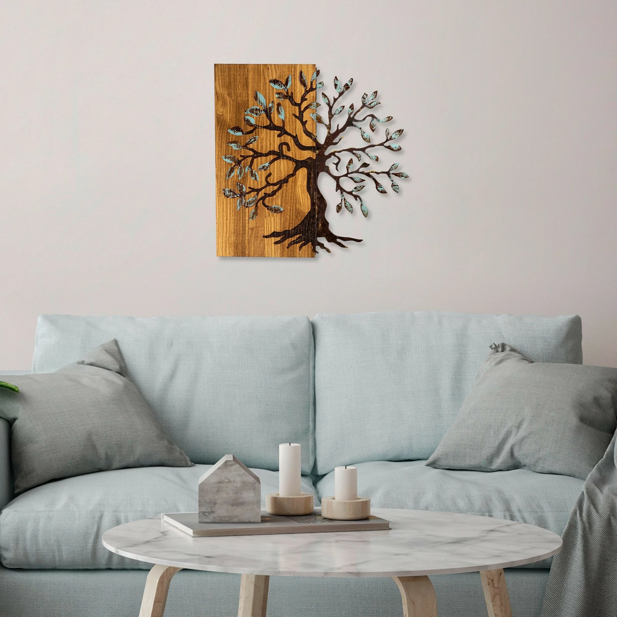 Aksesor dekorativ muri prej druri, Wallity Agac 5, ngjyrë arre, 58x58cm