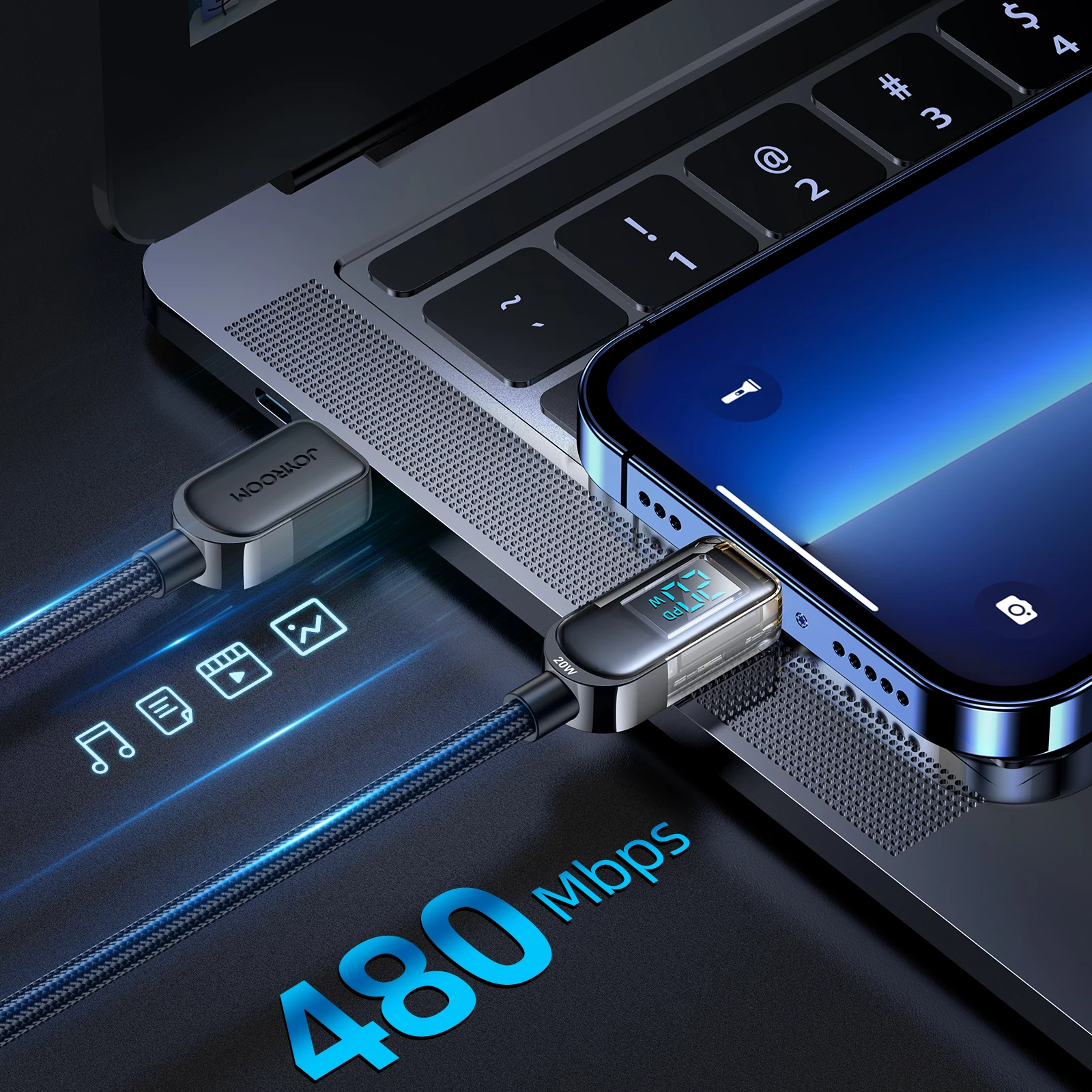 Kabllo Joyroom A4 S-CL020A4 USB-C në Lightning me ekran LED, 1.2m, 20W, e zezë