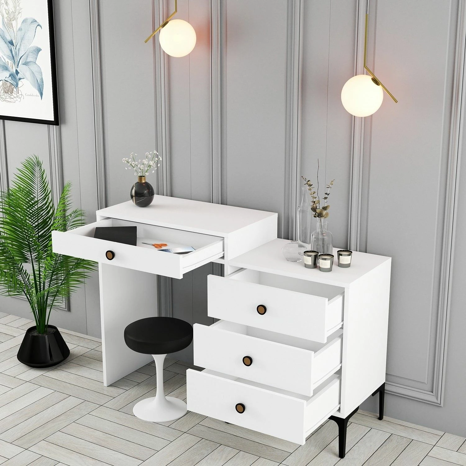 Tavolinë grimimi Lizbon 556, e bardhë