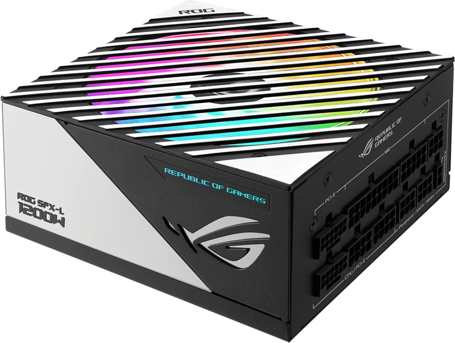 Furnizues energjie (PSU) ASUS ROG Loki SFX-L 1200W, 80 Plus Titanium, plotësisht modular, ATX 3.1, PCIe 5.0 (12VHPWR), ARGB, zi/bardhë