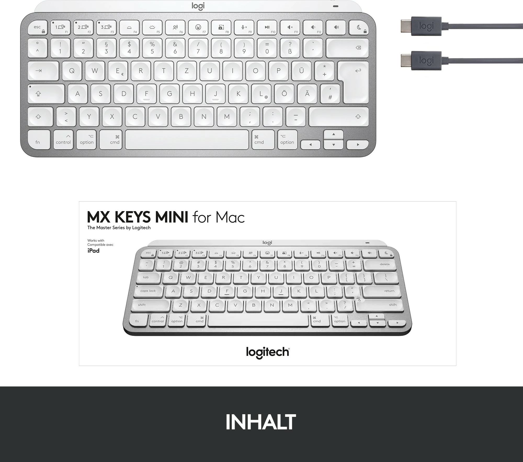 Tastierë mini Logitech MX Keys Mini për Mac, wireless, Bluetooth, LED, bardhë