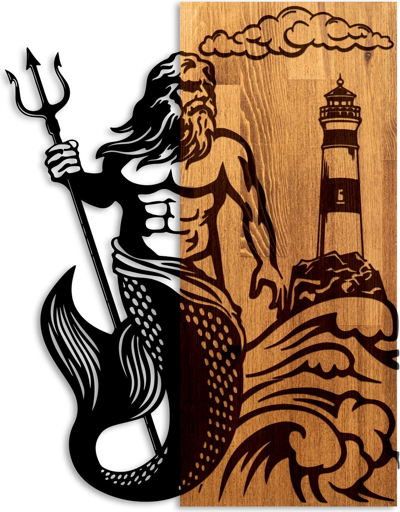 Aksesor muri dekorativ prej druri, Wallity, Poseidon, ngjyrë arre dhe e zezë, 45x58x3cm