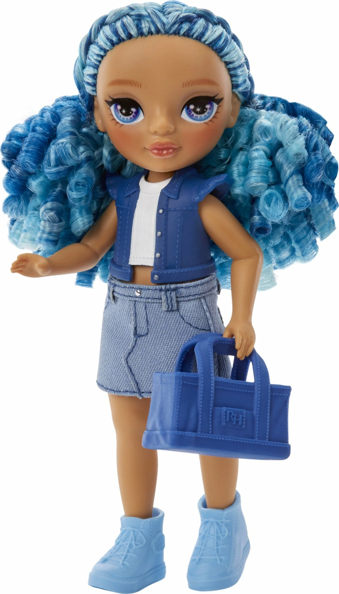 Kukull MGA Rainbow High Littles Sapphire, set me pet dhe çantë, blu