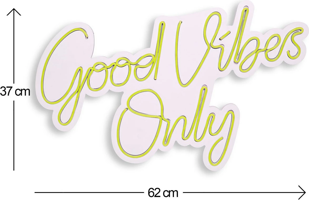 Dekor ndriçues plastik LED, Good Vibes Only, ngjyrë e verdhë
