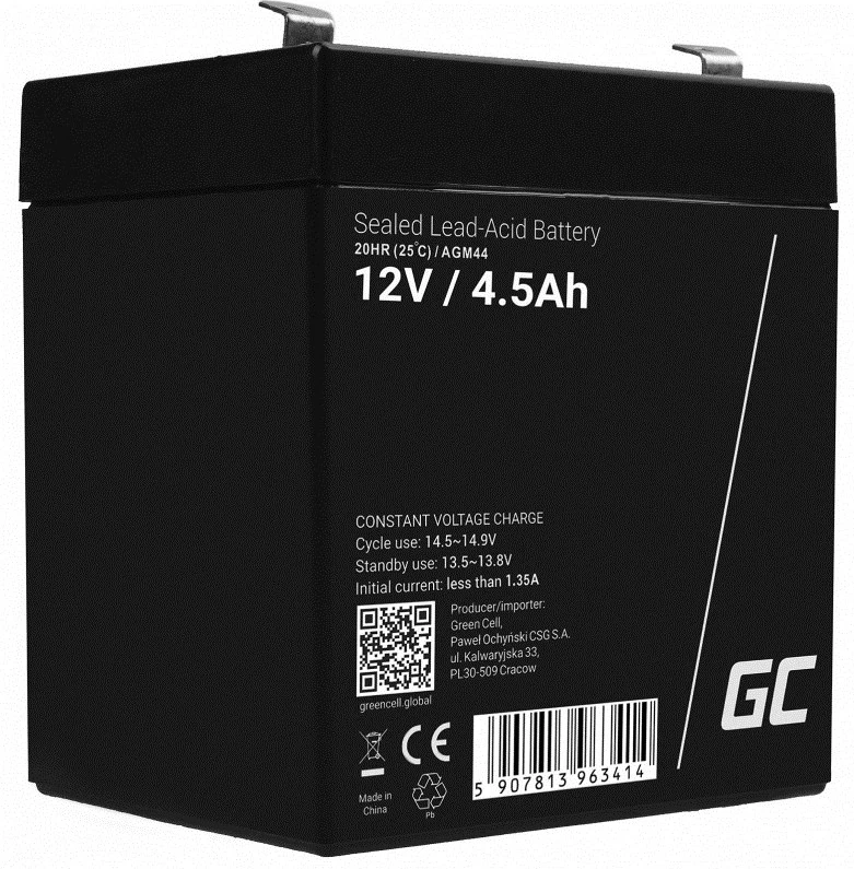 Bateri për UPS Green Cell AGM44, (VRLA), 12V, 4.5 Ah, e zezë