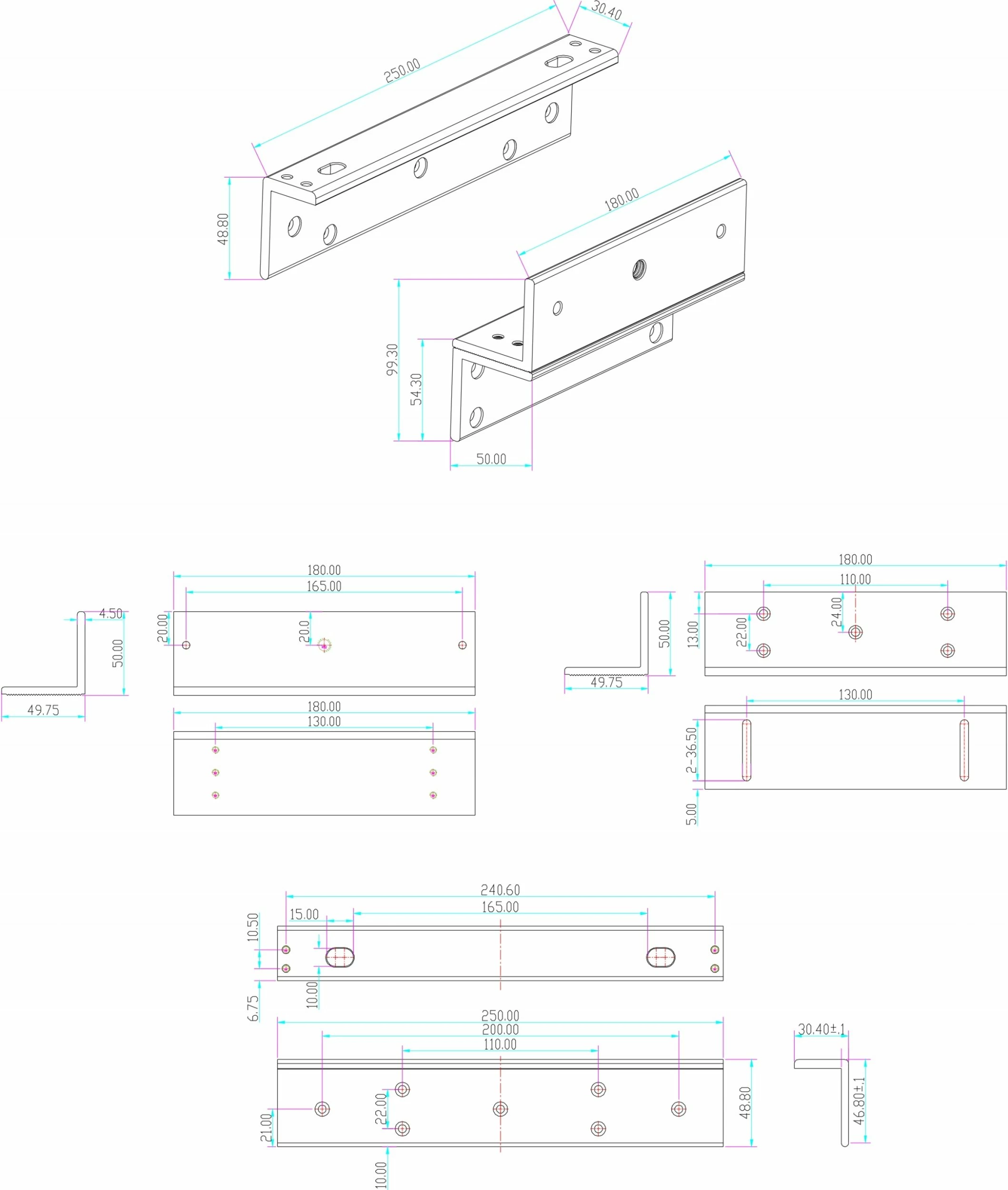 Braket montimi SCOT BK-600ZL2 për latch EL-600SL2/TSL2, 25 x 3 cm, 1.5 kg, argjendtë