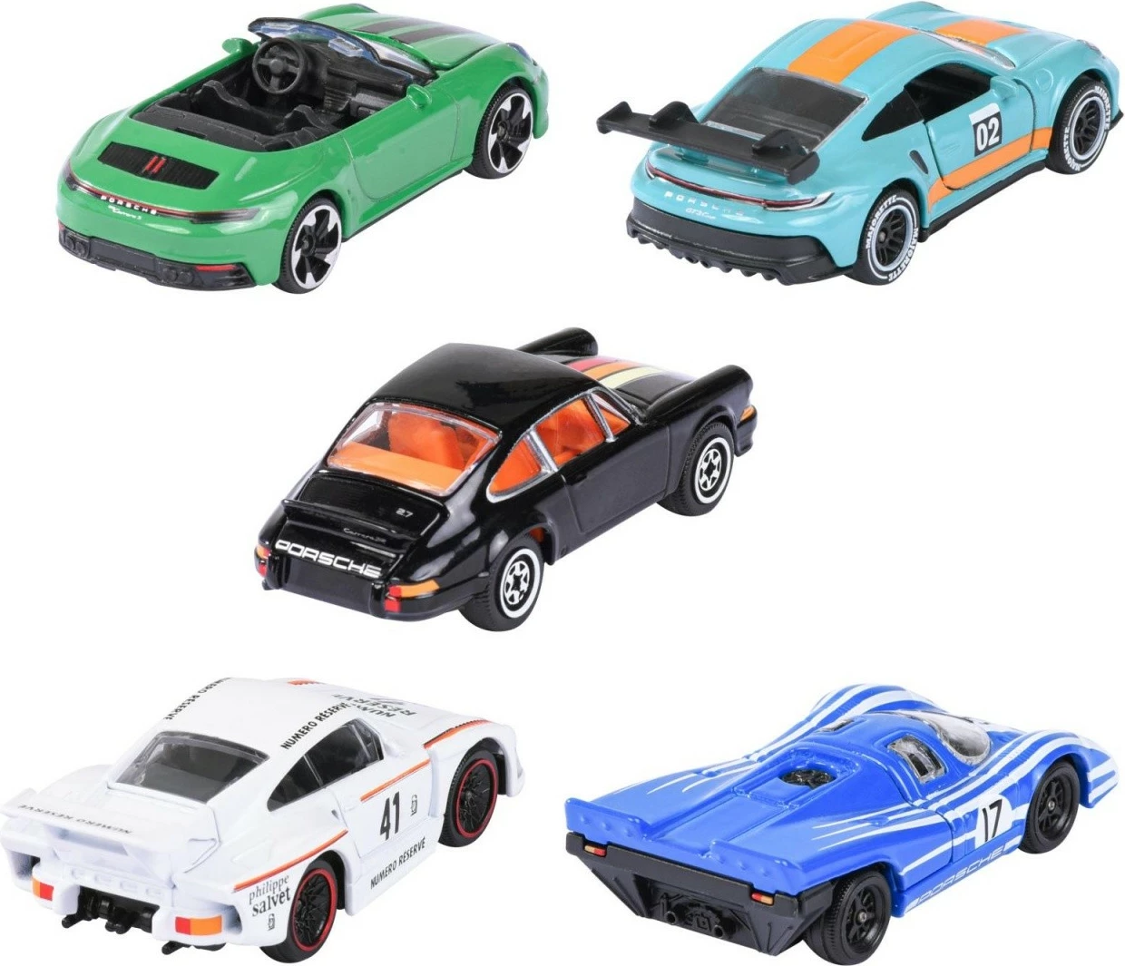 Set vetura lodër Majorette Porsche, 5 copë, shumëngjyrëshe