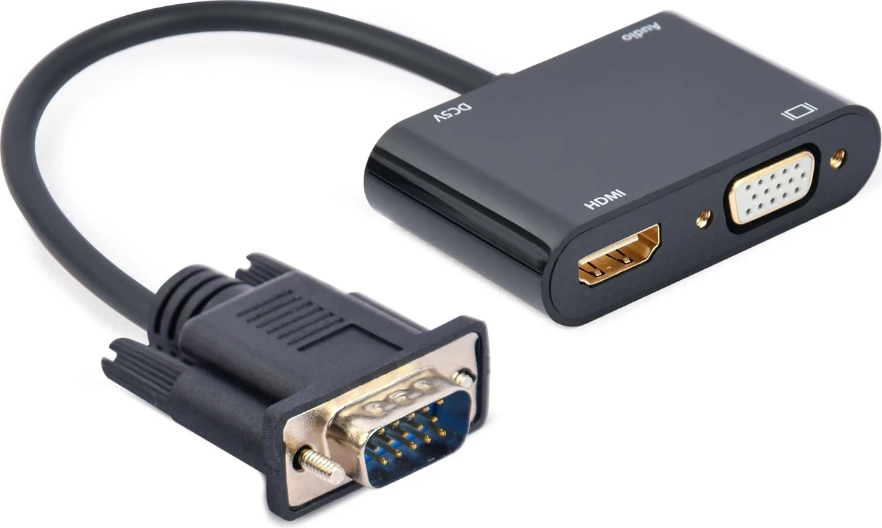 Përshtatës Gembird VGA-HDMI+VGA, 0.15 m, e zezë