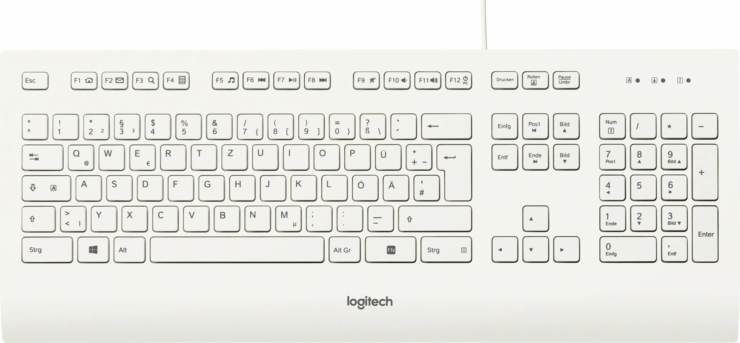 Tastierë Logitech K280e për Biznes, Full-size, Wired, USB, QWERTZ, Bardhë