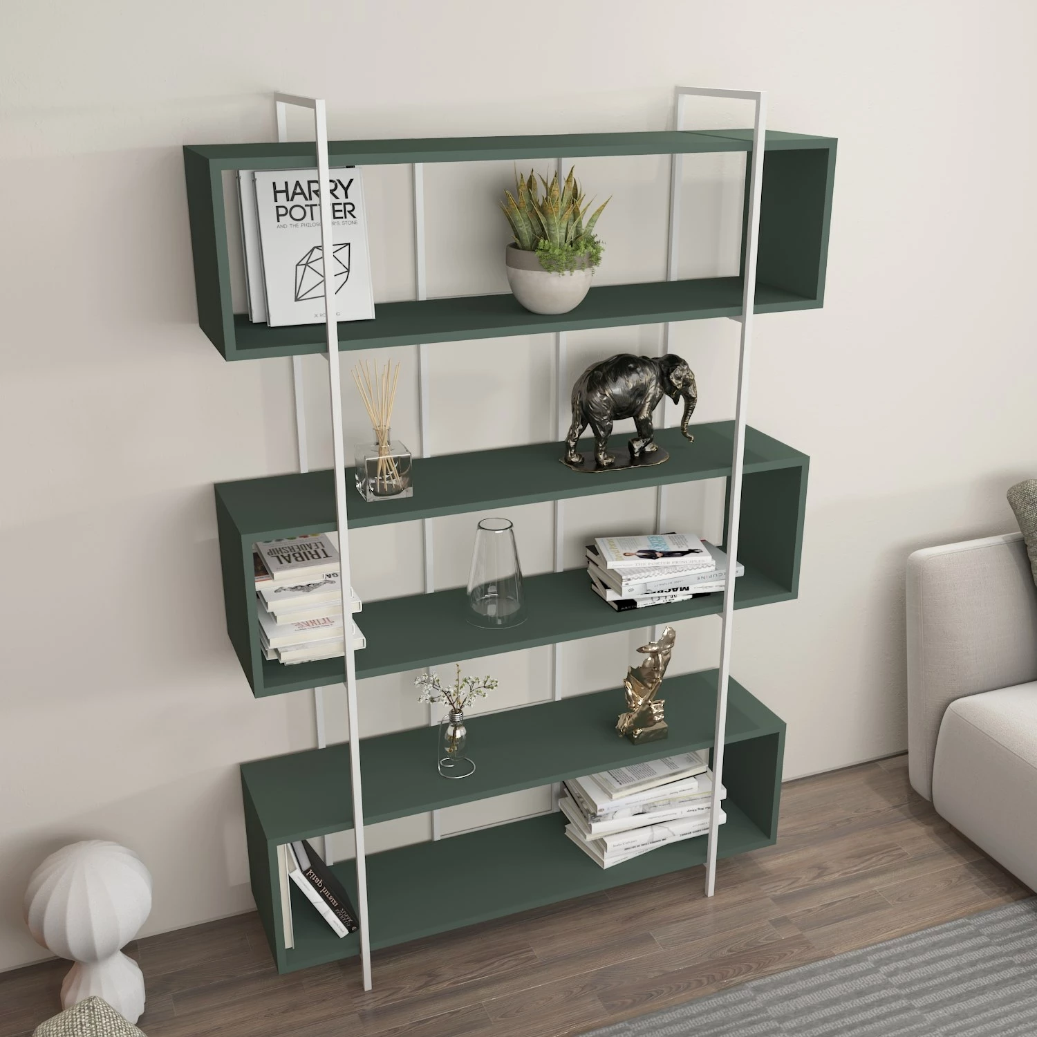 Raft librash Hanah Home, Bruti, ngjyrë e gjelbër dhe e bardhë