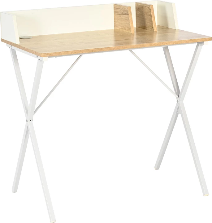 Tavolinë zyre Zervan, ngjyrë lisi, këmbë metalike të bardha, 80x50x84cm